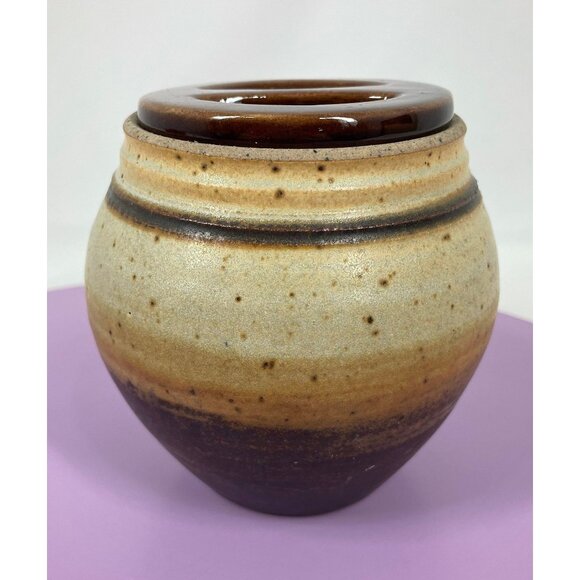 Vintage 70s honey jar, stoneware pottery, small container, country decor - Picture 6 of 10